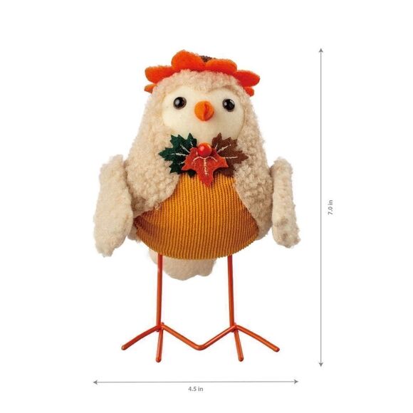 Nwt Harvest Off-White Sherpa Fabric Bird with Flower Hat Tabletop Decor, 7" - Picture 4 of 8
